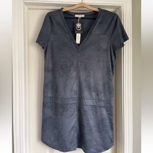 Lavender brown v neck mini blue faux suede